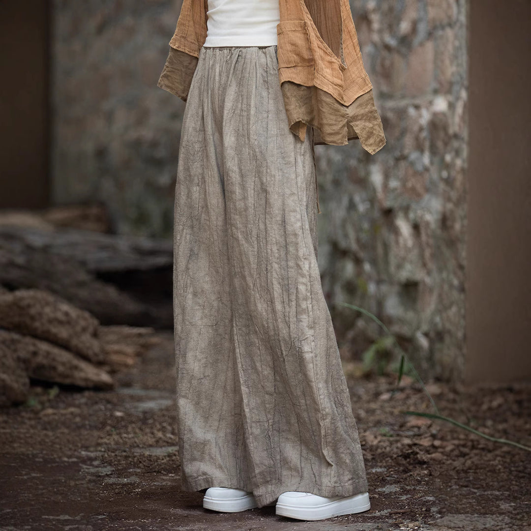 Damen weite Leinenhose mit strukturiertem Finish EB