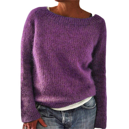 Damen nan kuscheliger Grobstrickpullover mit Rundhalsausschnitt und lockerem Oversize-Schnitt EB