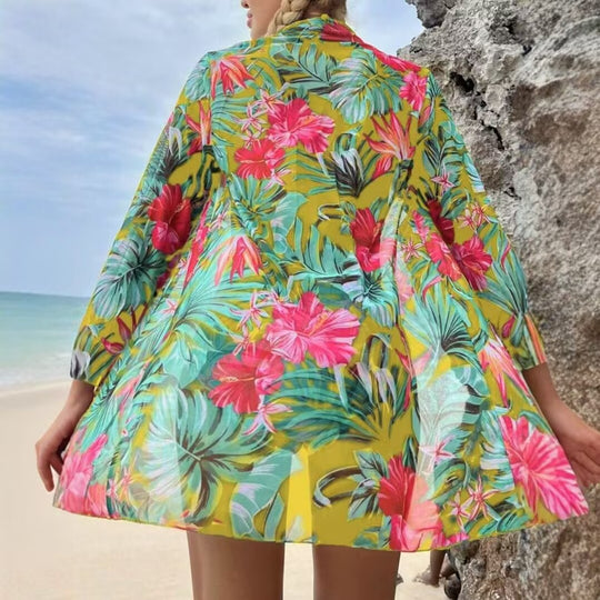 Damen Bikiniset mit floralem Muster und transparenter Strandüberwurf EB