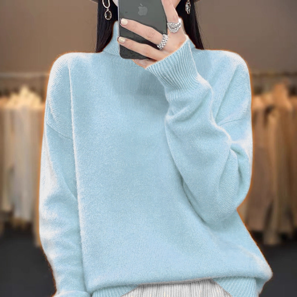 Damen Oversize Feinstrickpullover mit hohem Rollkragen und Seitenschlitzen EB