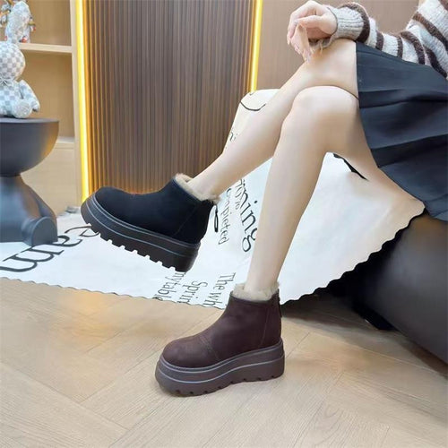 Damen modische Ankle-Boots mit flauschigem Innenfutter und rutschfester Sohle EB