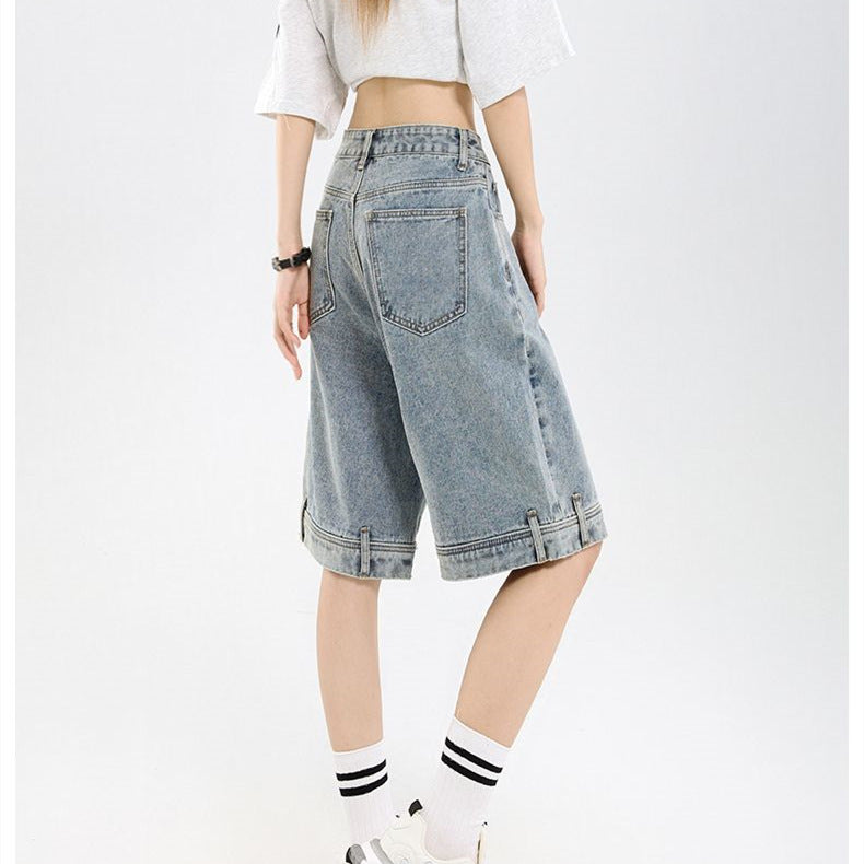Damen klassische Denim-Shorts mit weitem Bein EB