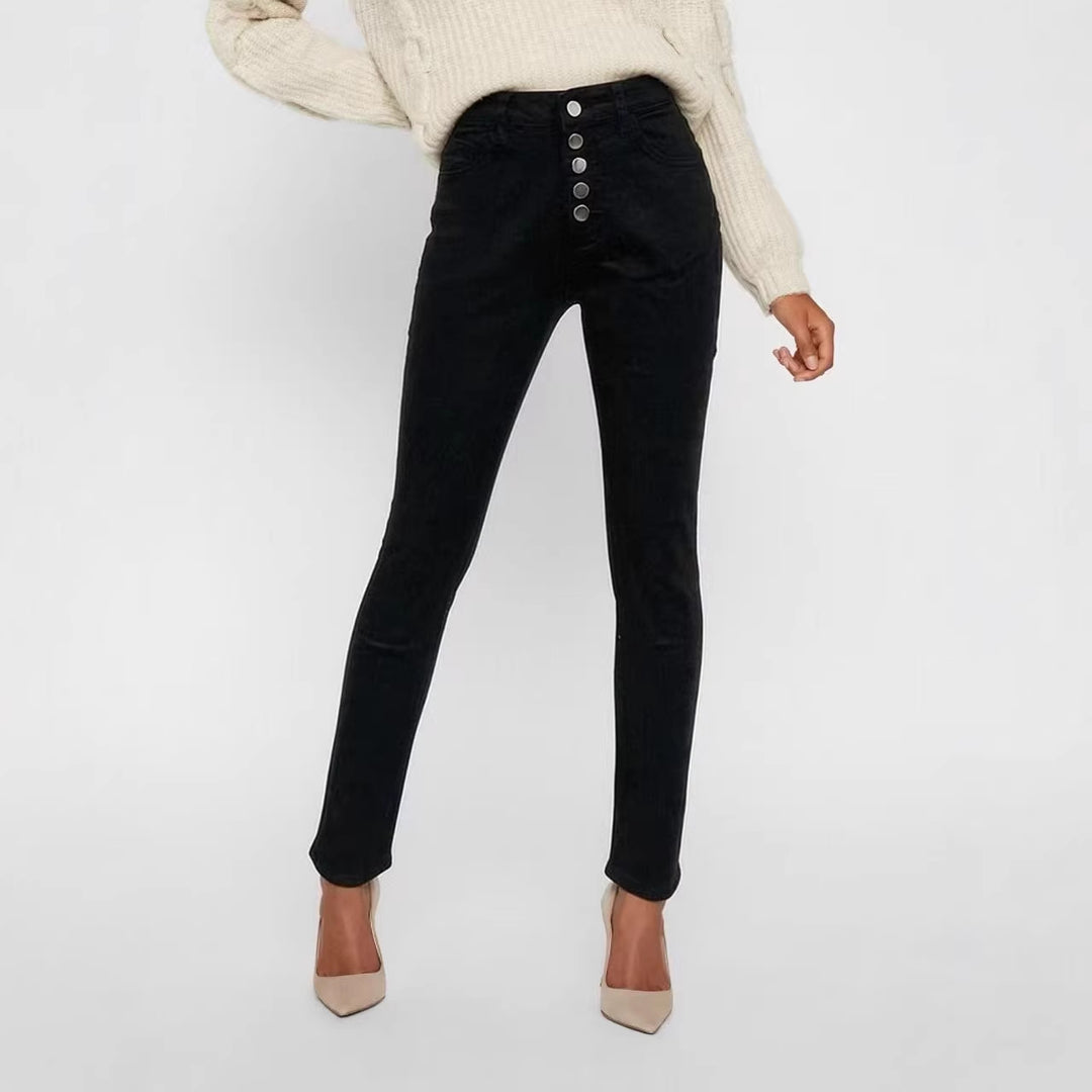 Damen Slim-Fit Jeans mit eleganter Knopfleiste und hohem Bund EB