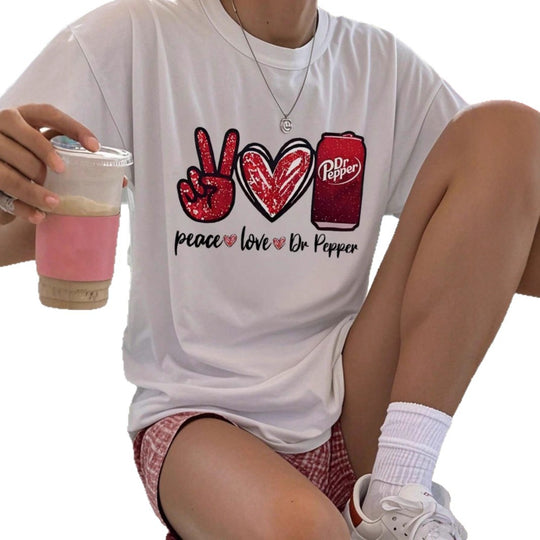 Damen T-Shirt mit kreativem Peace & Love Grafikdesign EB
