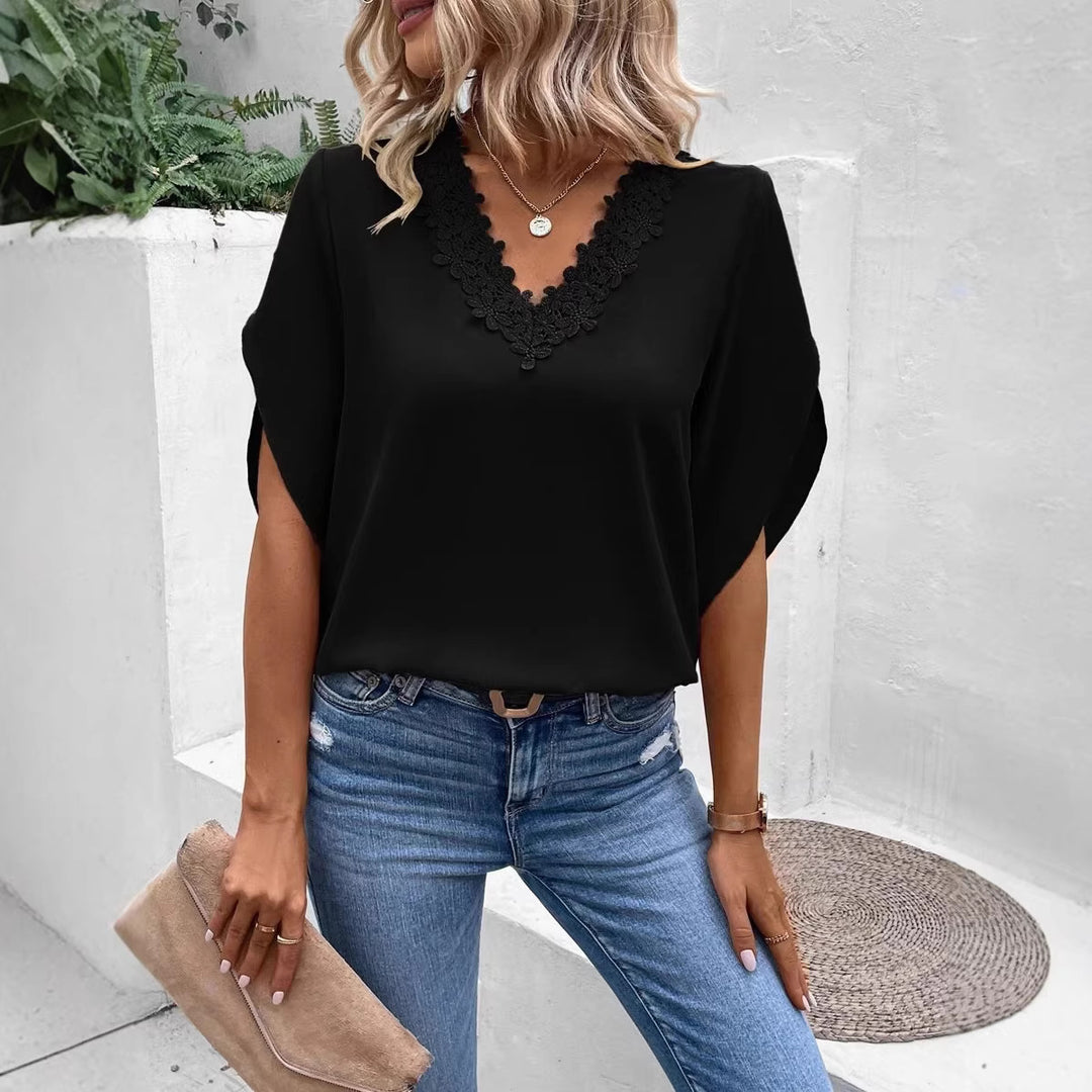 Damen elegante Bluse mit Spitzenapplikation EB