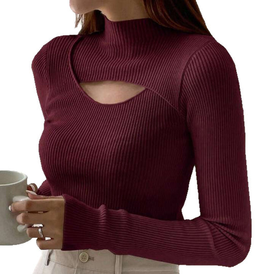 Damen Elegantes Langarm-Oberteil mit schickem Auschnitt EB
