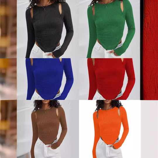 Damen Langarmshirt mit asymmetrischem Cut-Out und Rippstruktur EB