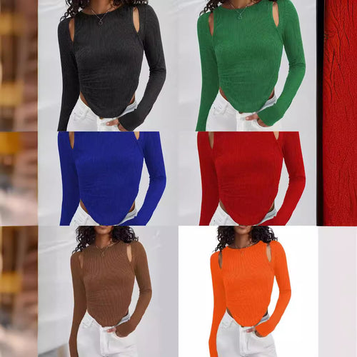Damen Langarmshirt mit asymmetrischem Cut-Out und Rippstruktur EB