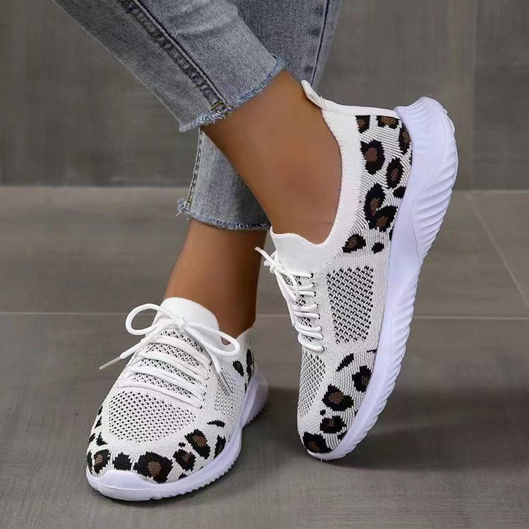 Damen Sneakers mit atmungsaktiven Mesh-Einsätzen und modischem Leopardenmuster EB