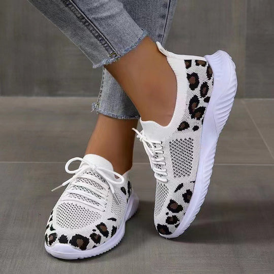 Damen Sneakers mit atmungsaktiven Mesh-Einsätzen und modischem Leopardenmuster EB