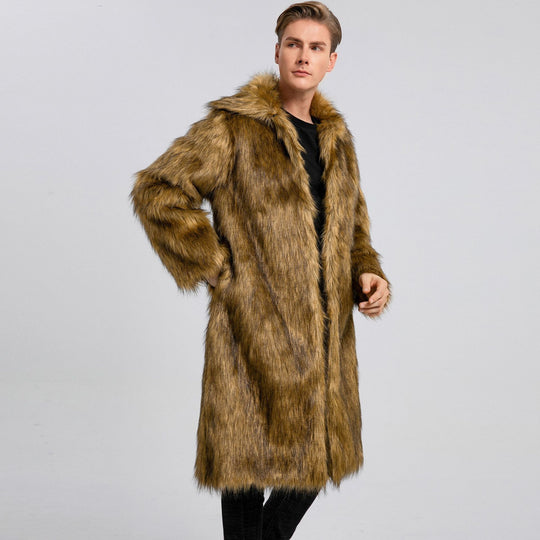 Herren Luxuriöser Kunstfell-Mantel mit voluminösem Kragen EB