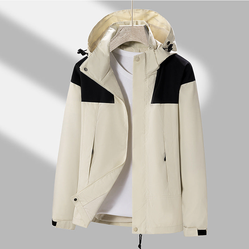 Herren leichte Softshelljacke mit kontrast-Schulterpaneel, verstellbarer Kapuze und Klettmanschetten EB