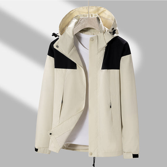 Herren leichte Softshelljacke mit kontrast-Schulterpaneel, verstellbarer Kapuze und Klettmanschetten EB
