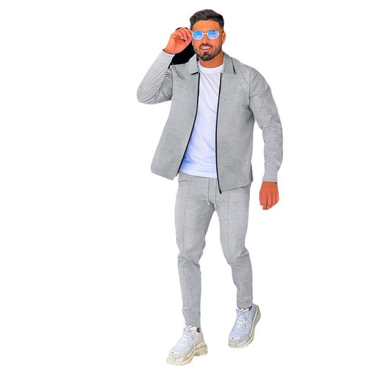 Herren Strukturiertes Waffel-Loungewear-Set mit Kragen-Halbzip & Kordelzughose EB