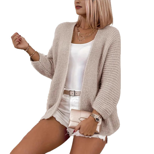 Damen leichte Strickjacke mit oversized Silhouette und tiefem V-Ausschnitt EB