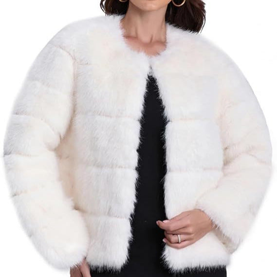 Damen Modischer Kunstfell-Jacke mit strukturiertem Design EB
