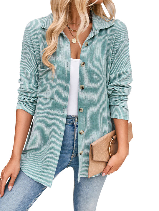 Damen lässige Strickjacke mit Knopfleiste EB
