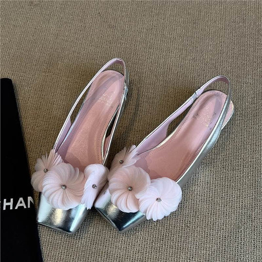 Damen Slingback Schuhe mit floralen Applikationen und komfortablem Absatz EB