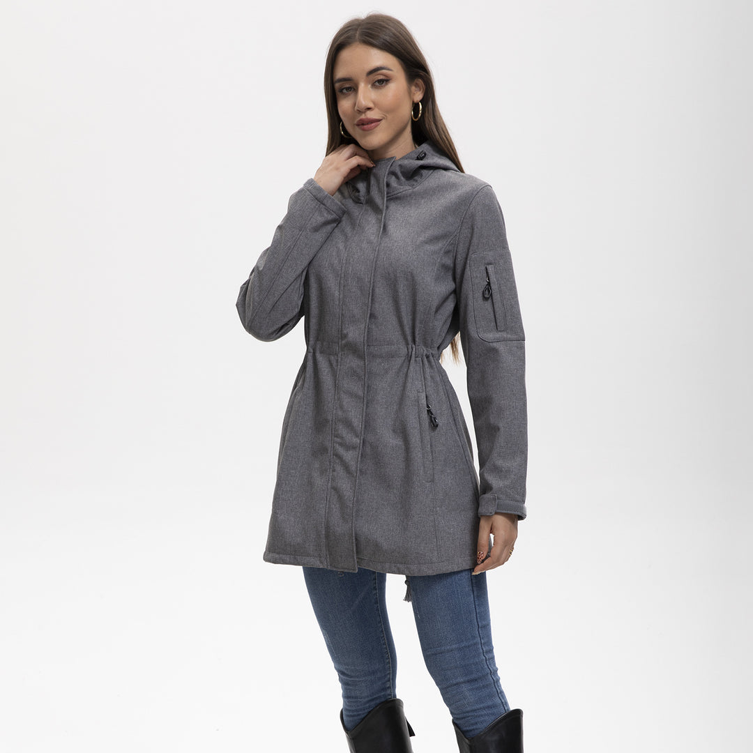 Damen nan funktionaler Softshell-Parka mit Teddyfleece-Futter, Kapuze und Taillenzug EB