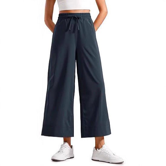 Damen nan weite Culotte-Hose mit elastischem Bund, Tunnelzug und seitlichen Schlitzen EB