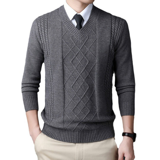 Herren V-Ausschnitt Pullover im modernen Zopfmuster EB