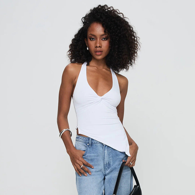 Damen lässiges Trägershirt mit asymmetrischer Naht und raffiniertem Twist EB
