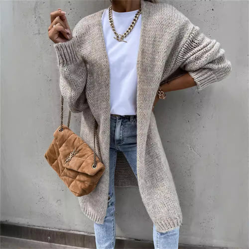 Damen Grober Strickmantel mit tiefen Taschen und modischem Schnitt EB