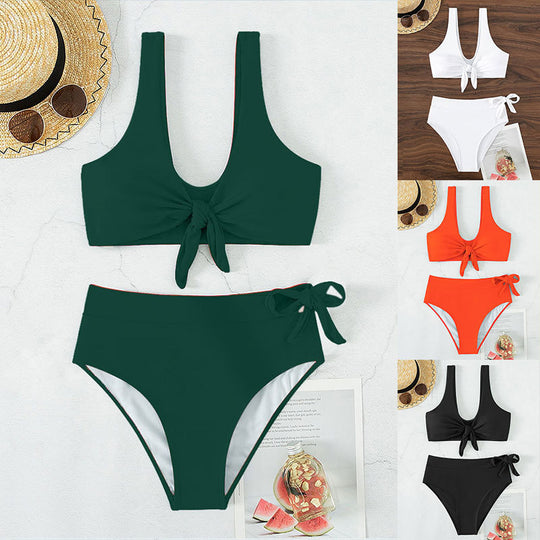 Damen Bikini-Set mit hohem Bund und stylishen Knoten-Details EB