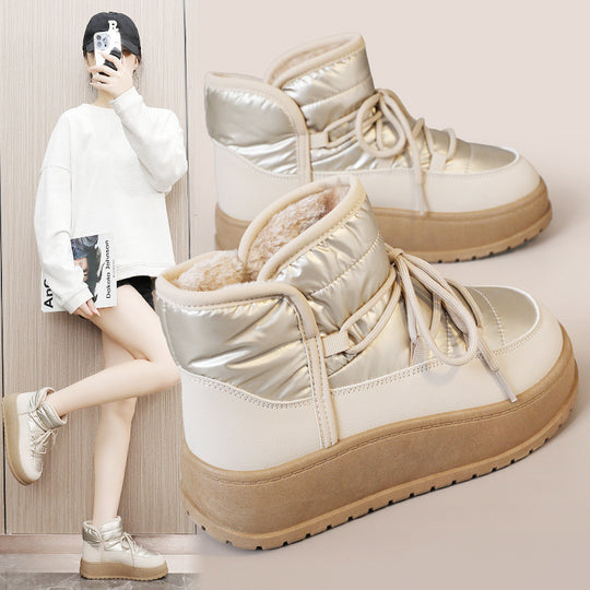 Damen modische Winterstiefeletten mit warmem Kunstfell und robuster Sohle EB