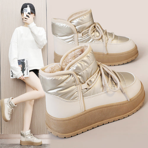 Damen modische Winterstiefeletten mit warmem Kunstfell und robuster Sohle EB