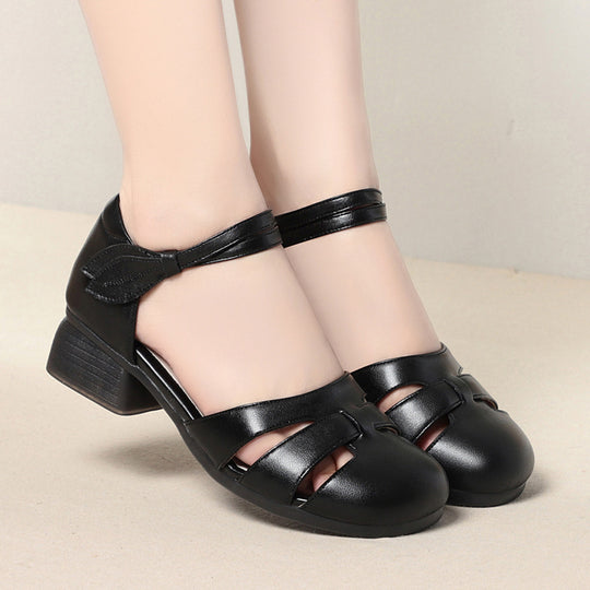 Damen Ballerinas mit elastischem Riemendesign und bequemem Blockabsatz EB