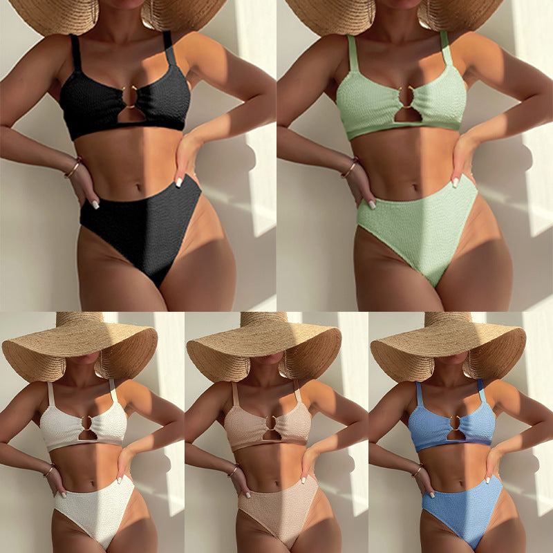 Damen Hoch tailliertes Bikini-Set mit kleinem Cut-Out EB