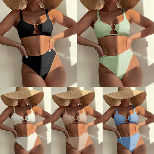Damen Hoch tailliertes Bikini-Set mit kleinem Cut-Out EB
