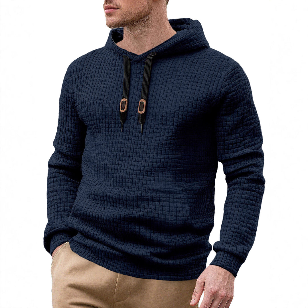 Herren nan schmal geschnittener Stepp-Kapuzenpullover mit feiner Quadratstruktur, Kordelzug und geripptem Saum EB