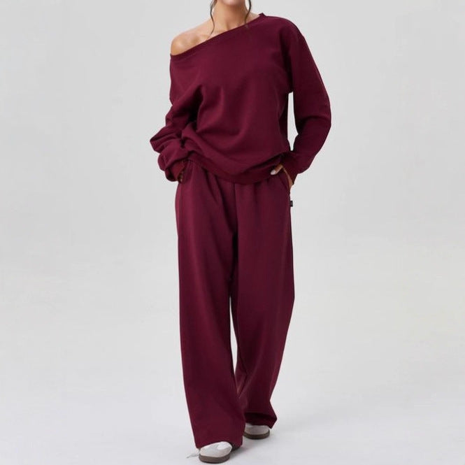 Damen nan legeres Lounge-Set mit einseitigem Schulterdetail und weiter Jogginghose EB