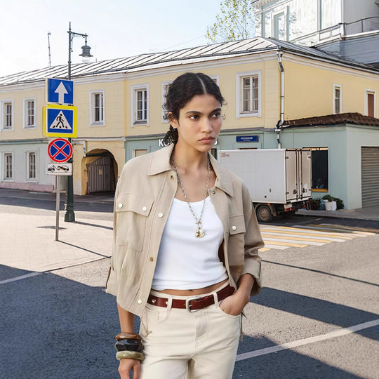 Damen lockere Utility-Jacke mit Taschen EB