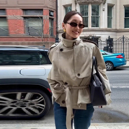 Damen modischer Oversize-Trenchcoat mit schmalem Gürtel EB