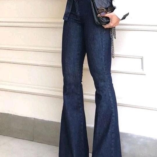 Damen elegante Bootcut-Jeans mit hohem Bund und Gürtel EB