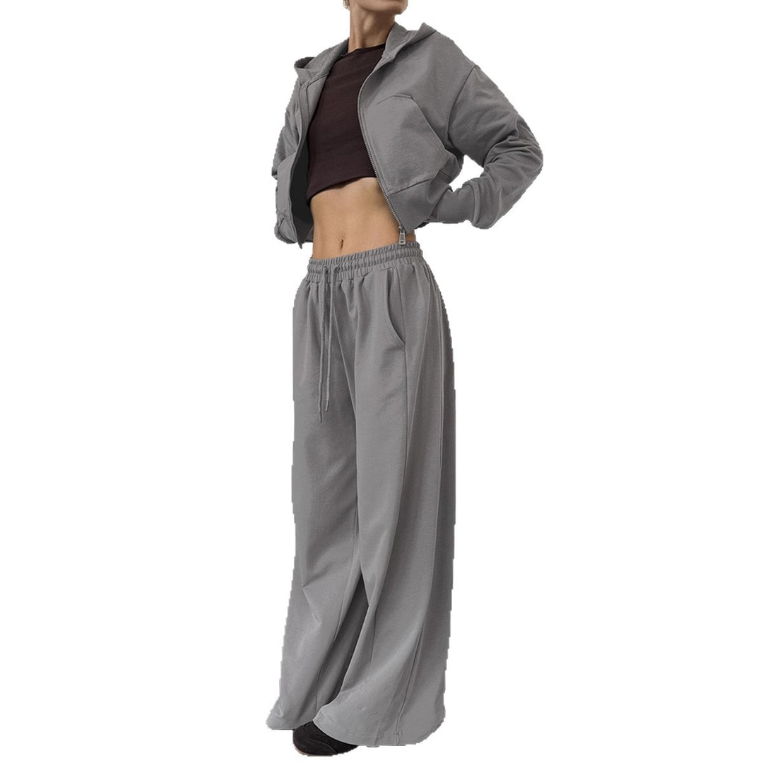 Damen Lässiges Crop-Top und weite High-Waist-Hose Set EB