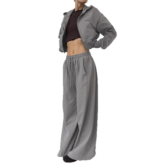 Damen Lässiges Crop-Top und weite High-Waist-Hose Set EB