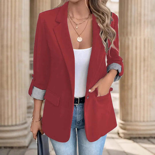 Damen nan taillierter dreiviertelarm Blazer mit Pattentaschen und umgeschlagenen Manschetten EB