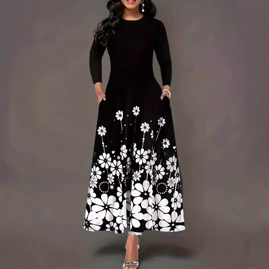 Damen Maxikleid mit floralem Druck und langem Ärmel EB