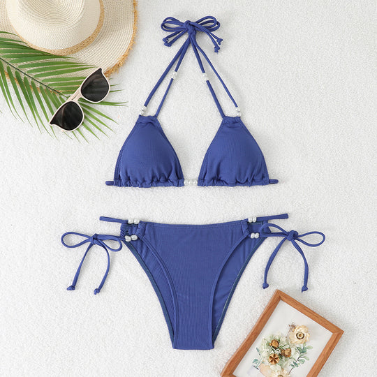 Damen Triangel-Bikini mit raffinierten Perlenakzenten EB