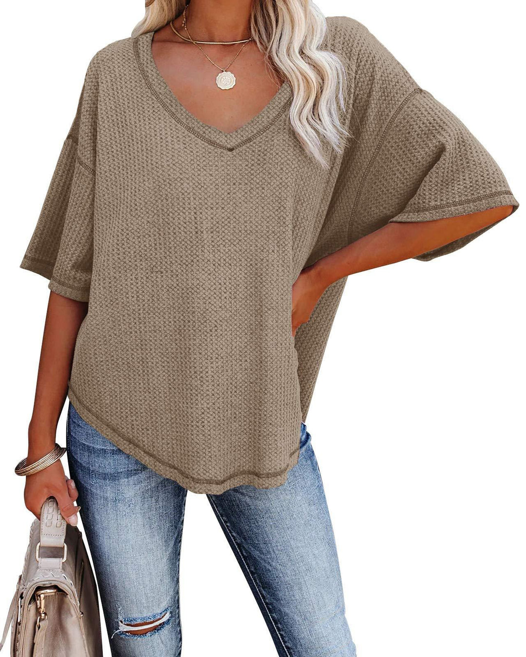 Damen lässiges Oversized-Oberteil mit strukturiertem Webmuster EB
