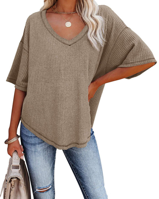 Damen lässiges Oversized-Oberteil mit strukturiertem Webmuster EB
