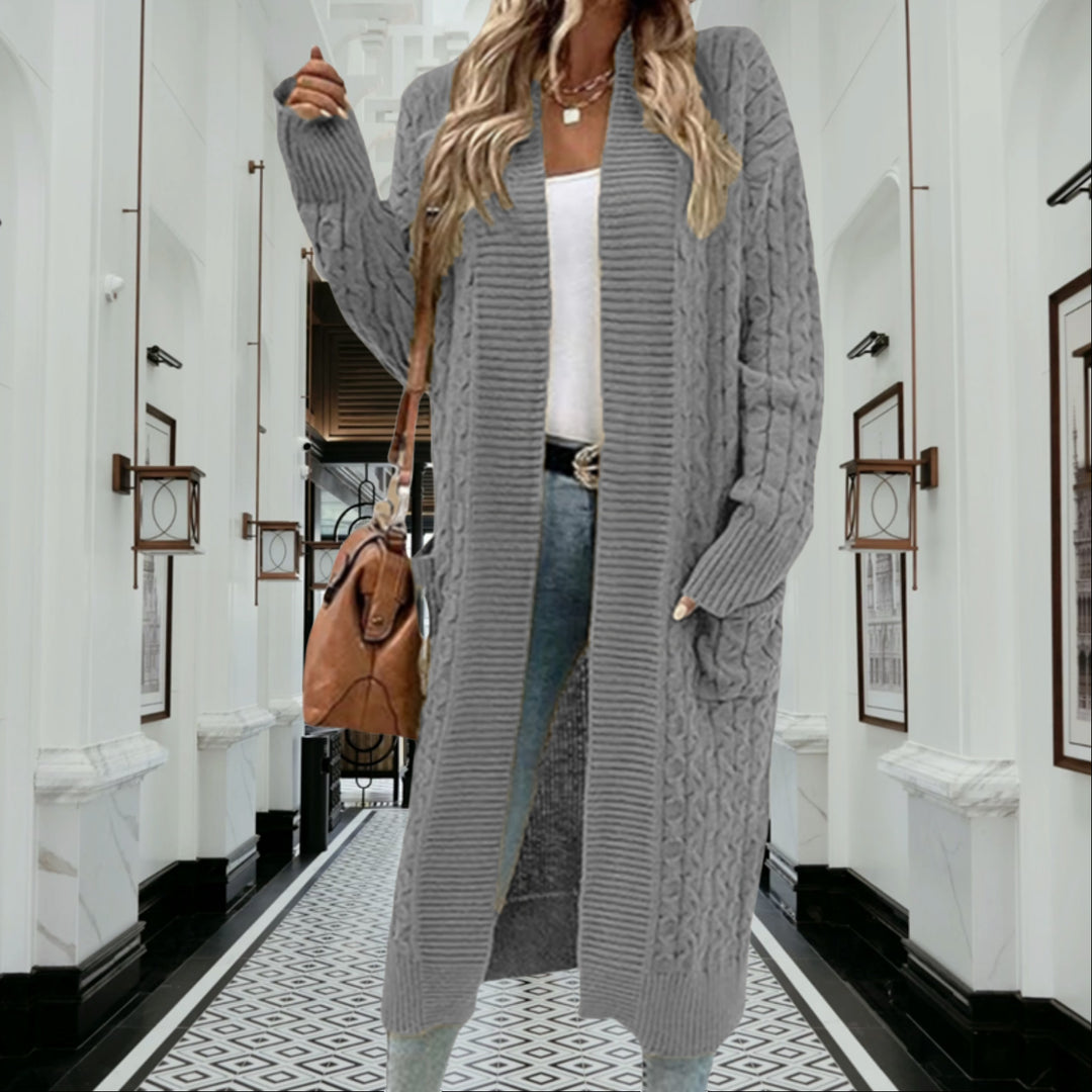 Damen Grobstrick-Cardigan mit offenen Taschen und texturiertem Kabelfinish EB