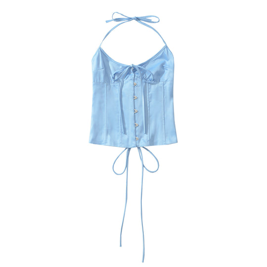 Damen Satin-Nachtkleid mit dekorativen Bindebändern und Knopfleiste EB