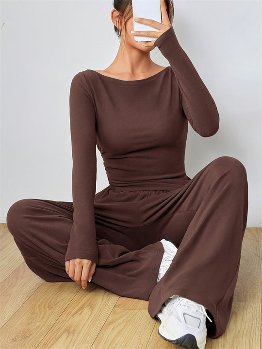 Damen Lässiges Oberteil und weite Hose Set EB