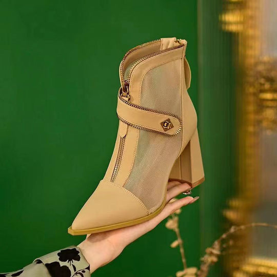 Damen modische Ankle Boots mit Reißverschluss und Mesh-Einsätzen EB