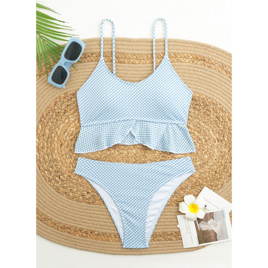 Damen Bikiniversatile mit Rüschen und Karomuster EB
